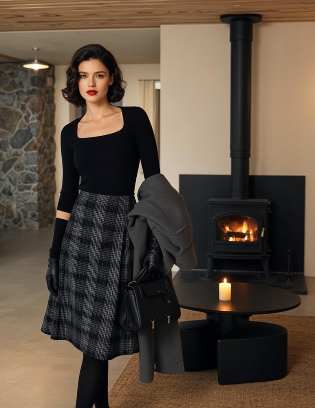 Cozy Living Room Plaid Skirt Warm Light