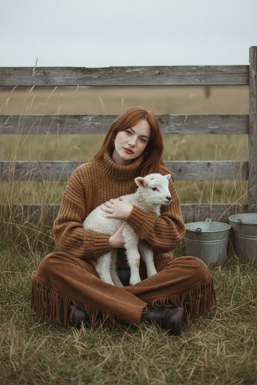 Serene Woman With Lamb