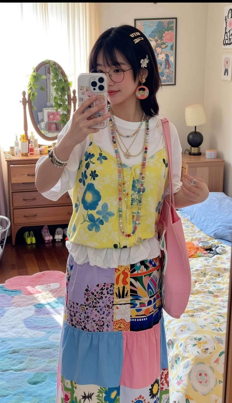 Floral Skirt Gold Barrettes Glasses