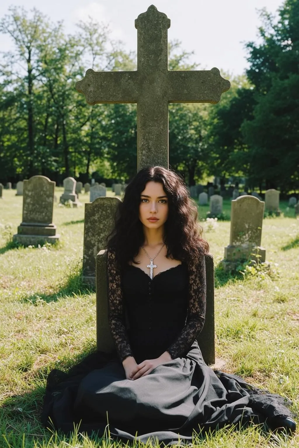 Cross Necklace By A Tombstone