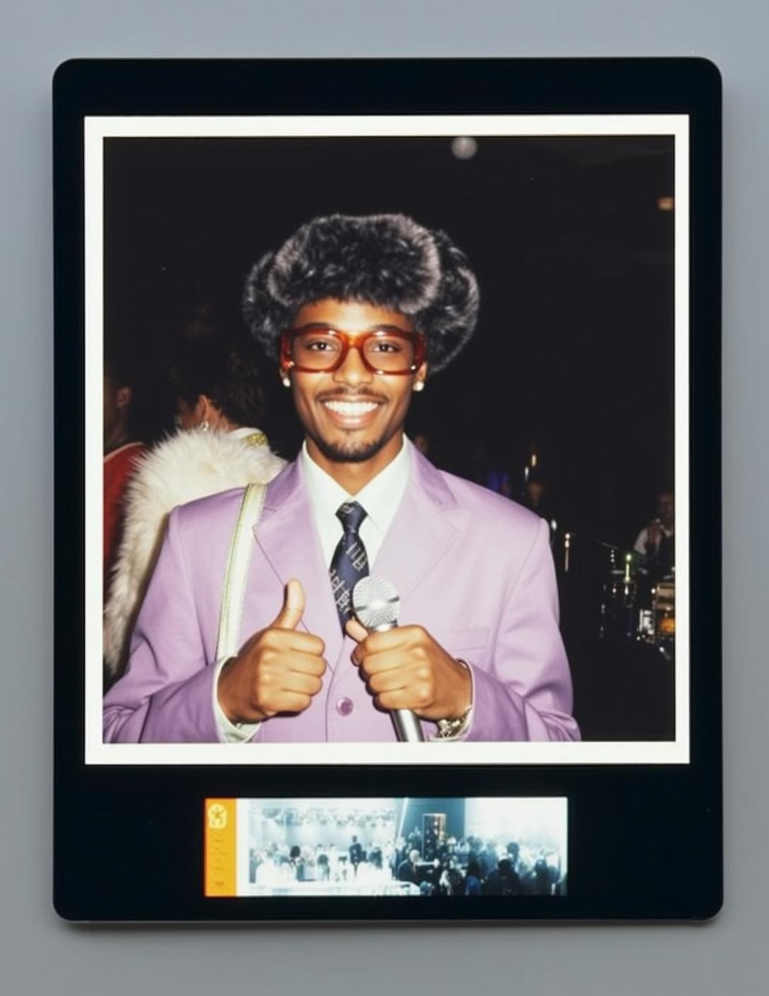 Lavender Suit Microphone Portrait