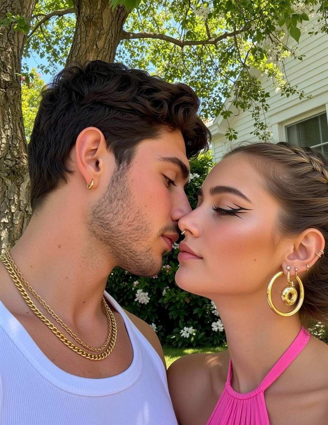 Explore Are Positioned Close Embrace Their Faces