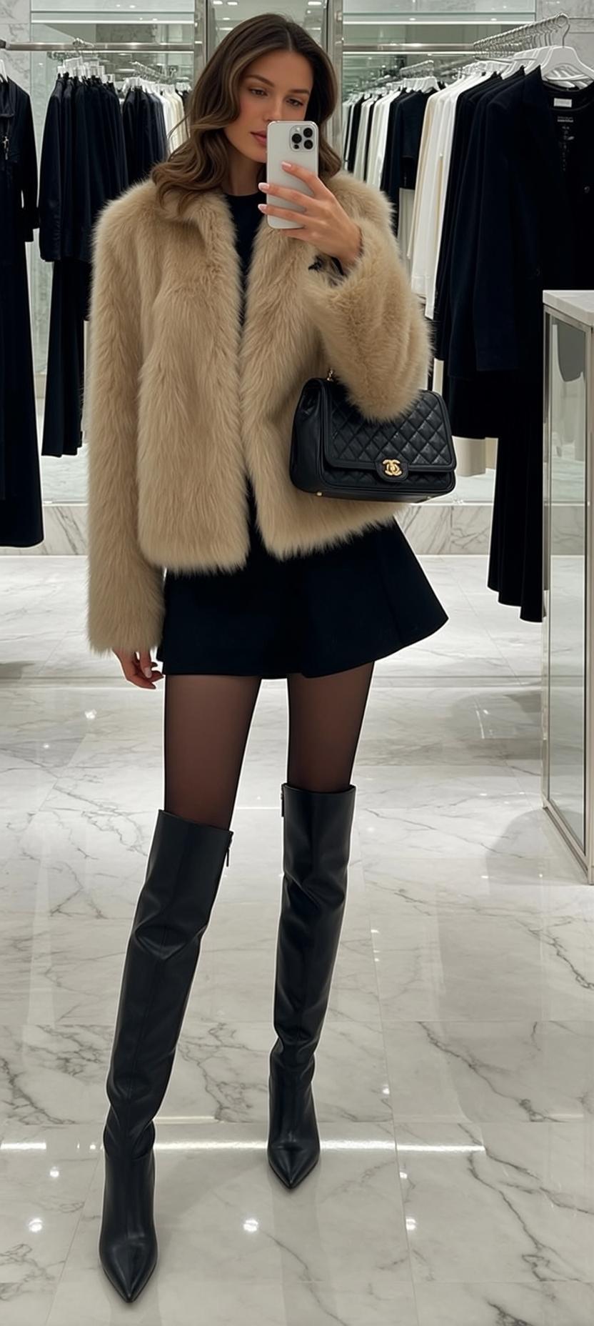 Fashion Boutique Selfie Beige Fur Jacket