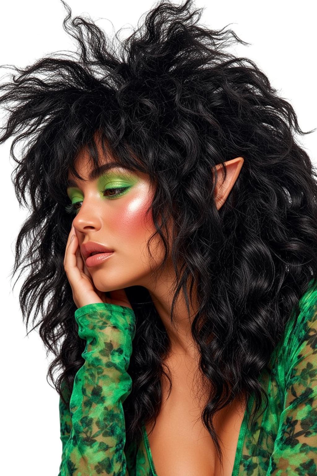 Fairycore Young Long Black Curly Voluminous Teased