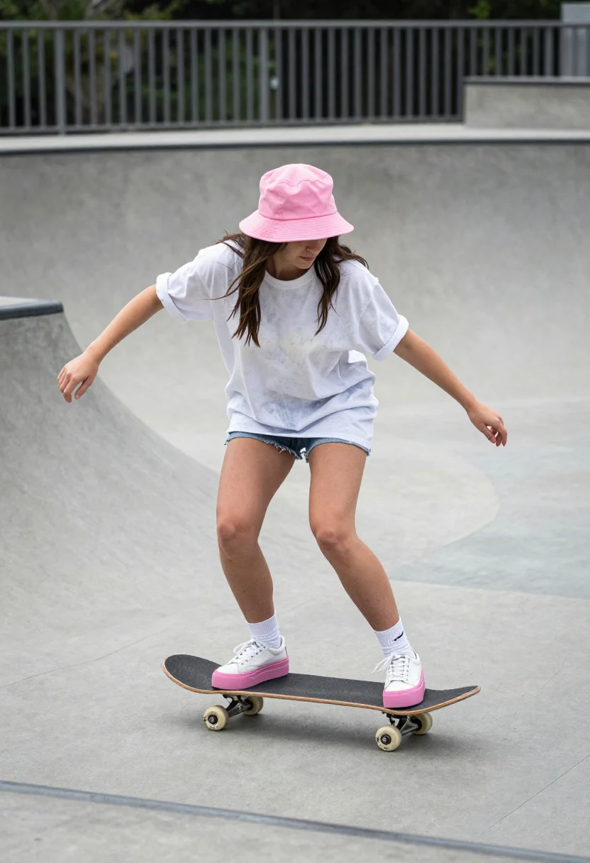 Young Woman Riding Skateboard Urban Skatepark Subject Young Female With