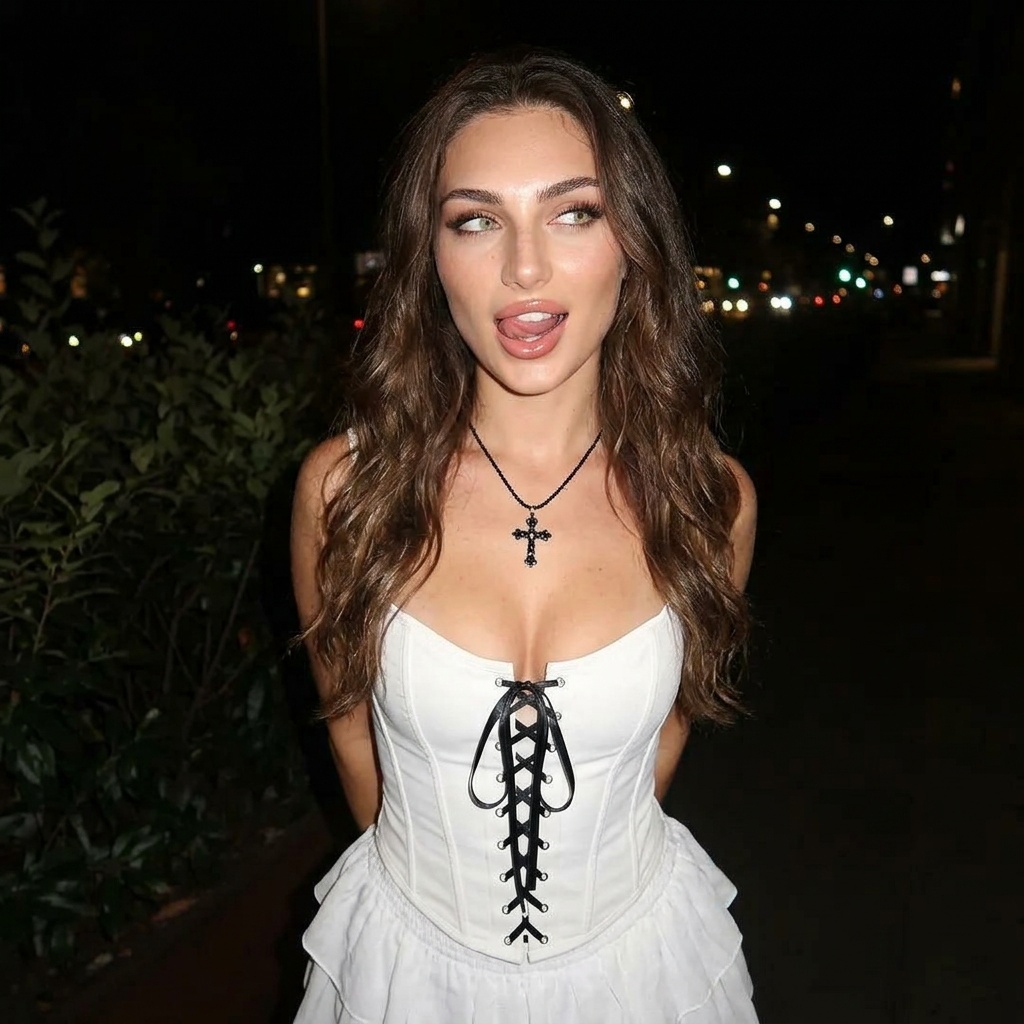 Corset Skirt Night Flash Portrait Blurred Lights