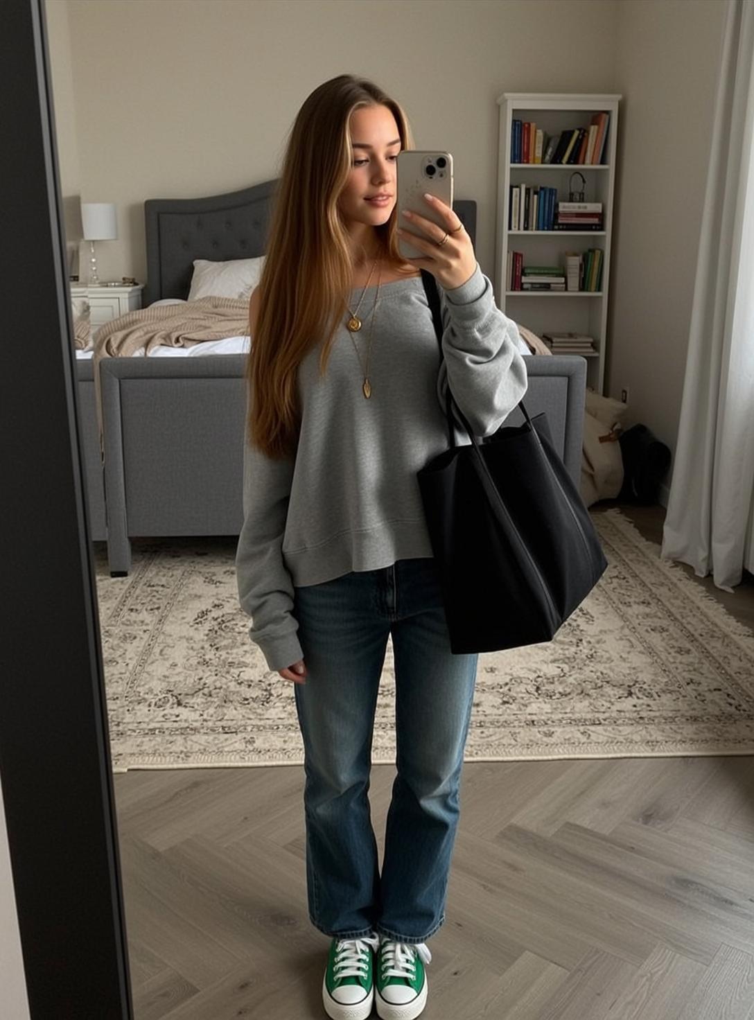 Grey Sweatshirt Green Sneakers