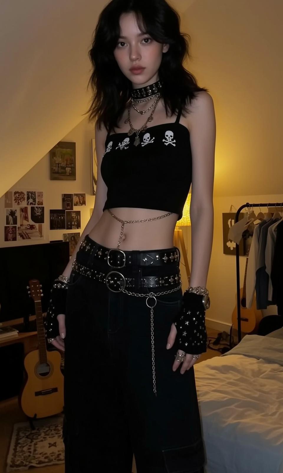 Bedroom Girl Skull Tank Cargo Pants Guitar