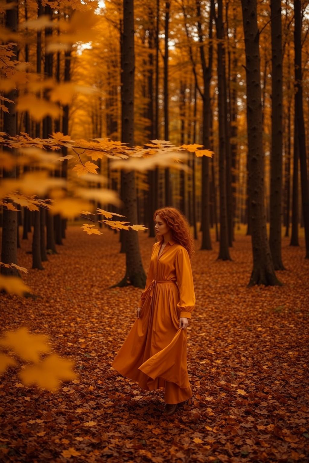Autumn Long Wavy Red Fair Orange Long-sleeved