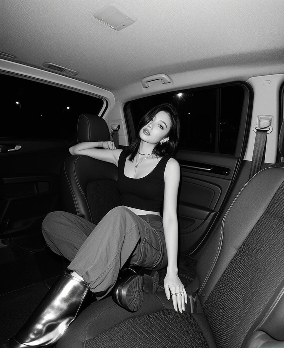 Black White Car Seat Portrait