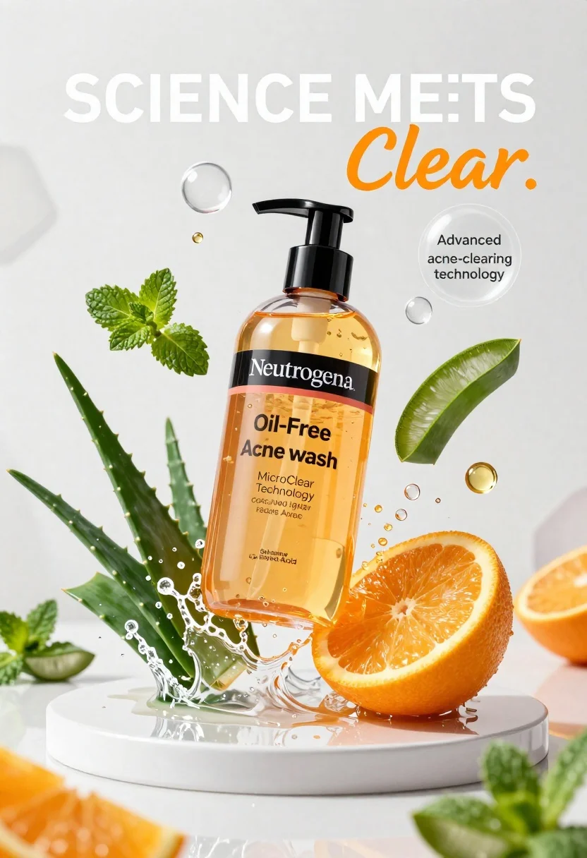 High-end Commercial Advertisement Featuring Bottle Neutrogena Oil-free Acne Wash Suspended