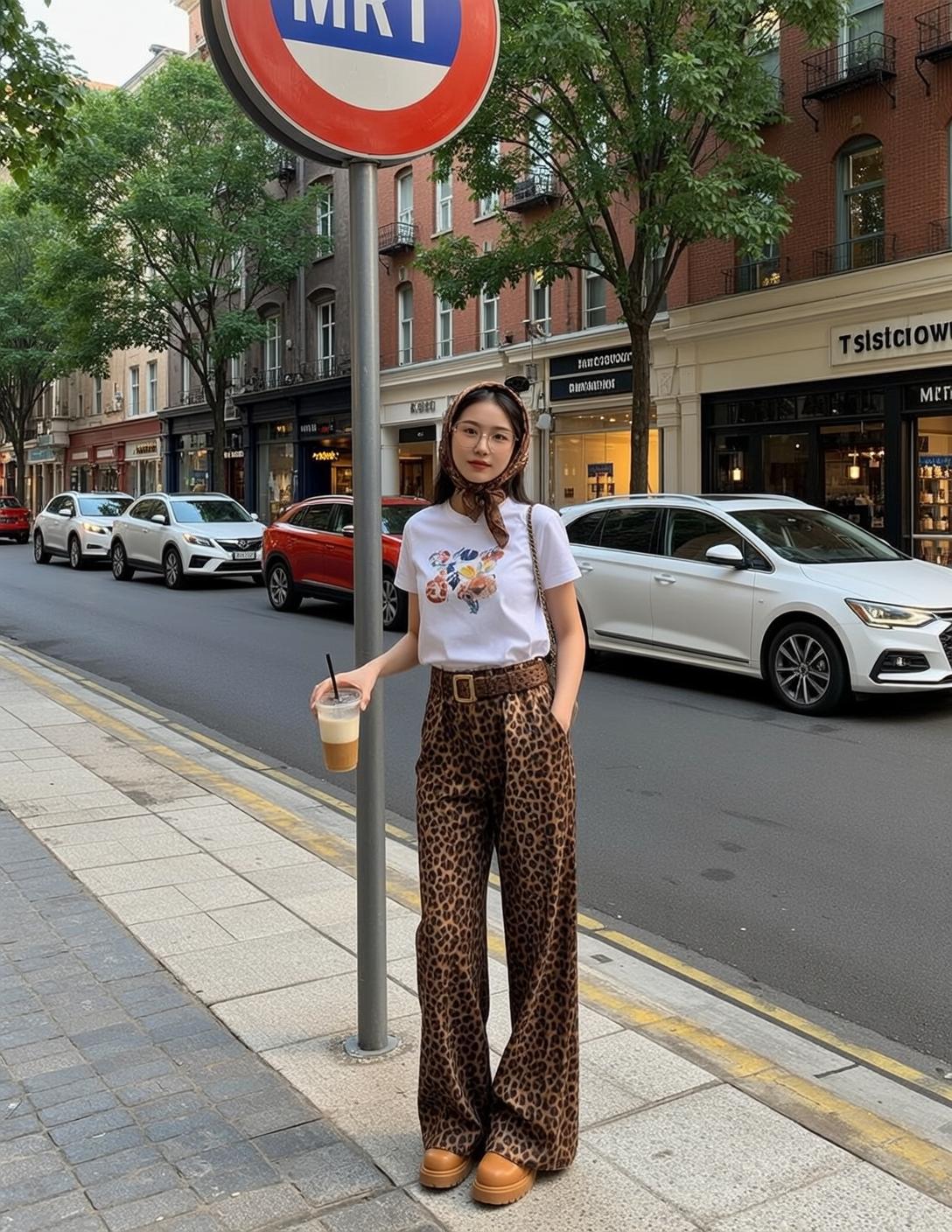 Floral Tee Leopard Pants Outfit