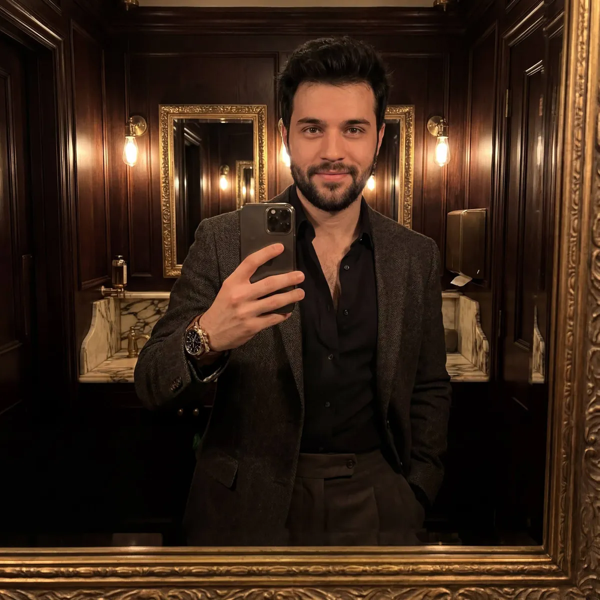Tweed Blazer Restroom Mirror Selfie