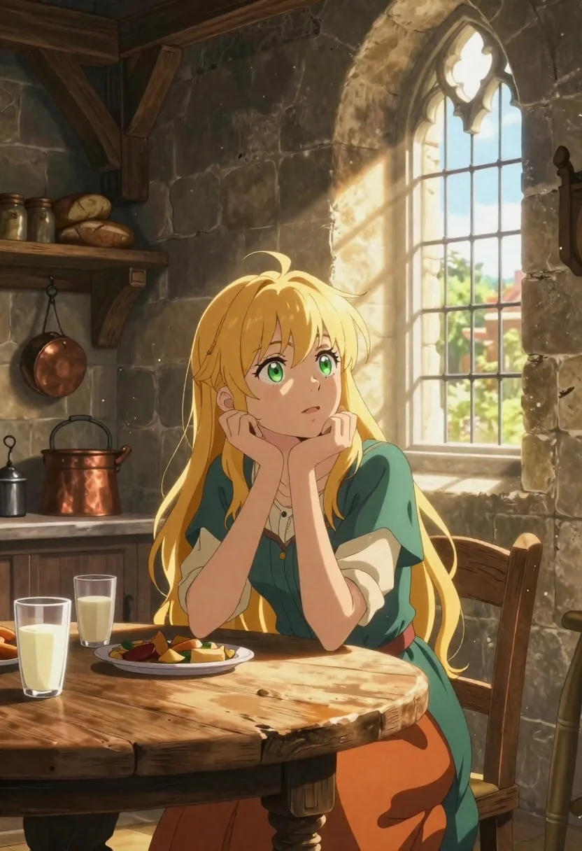 Anime-style Illustration Young Woman With Long Flowing Golden Hair And reference photo