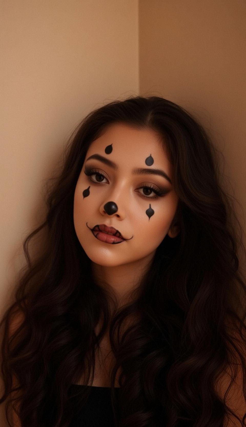 Halloween Makeup Young Long Wavy Dark Brown