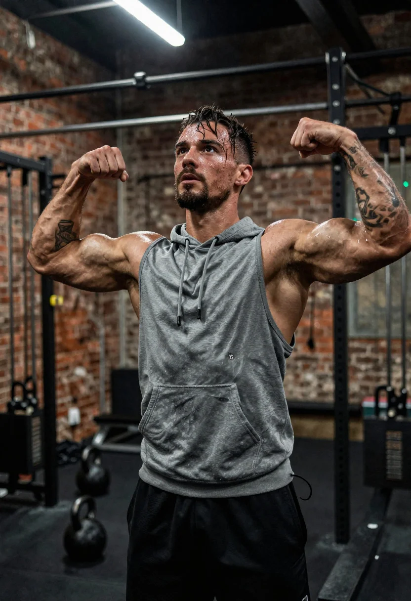 Sweat-drenched Gym Session Capturing Resilient Athlete Peak Performance Mode Amid reference photo