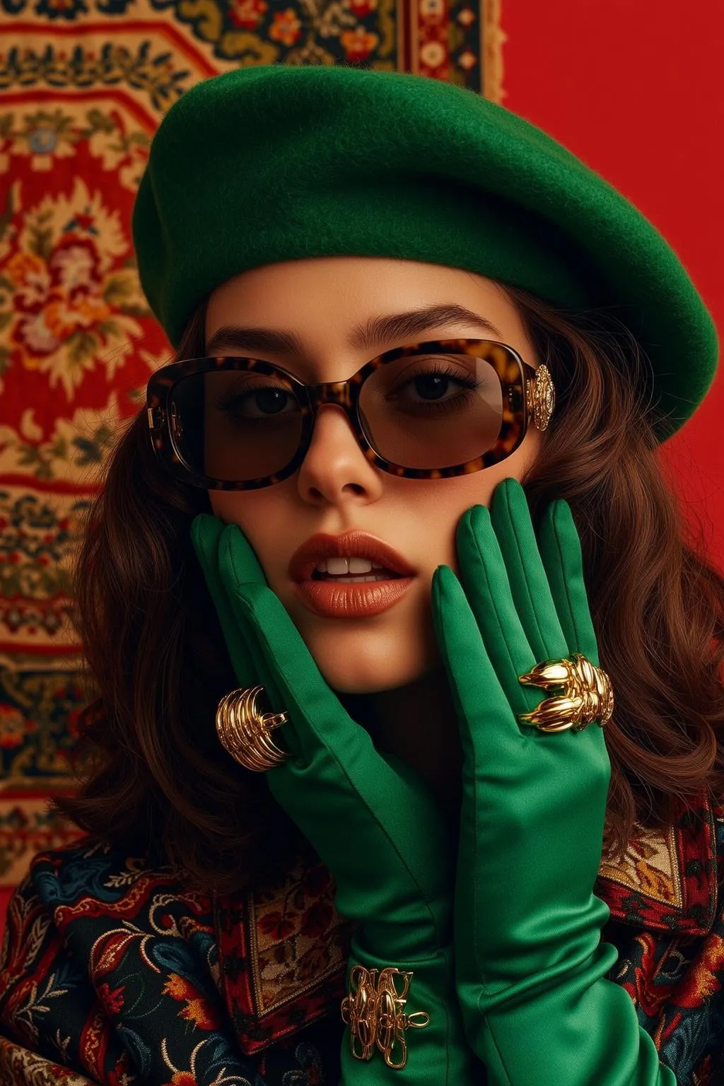 Sunglasses Makeup And Rings In Beret Portrait