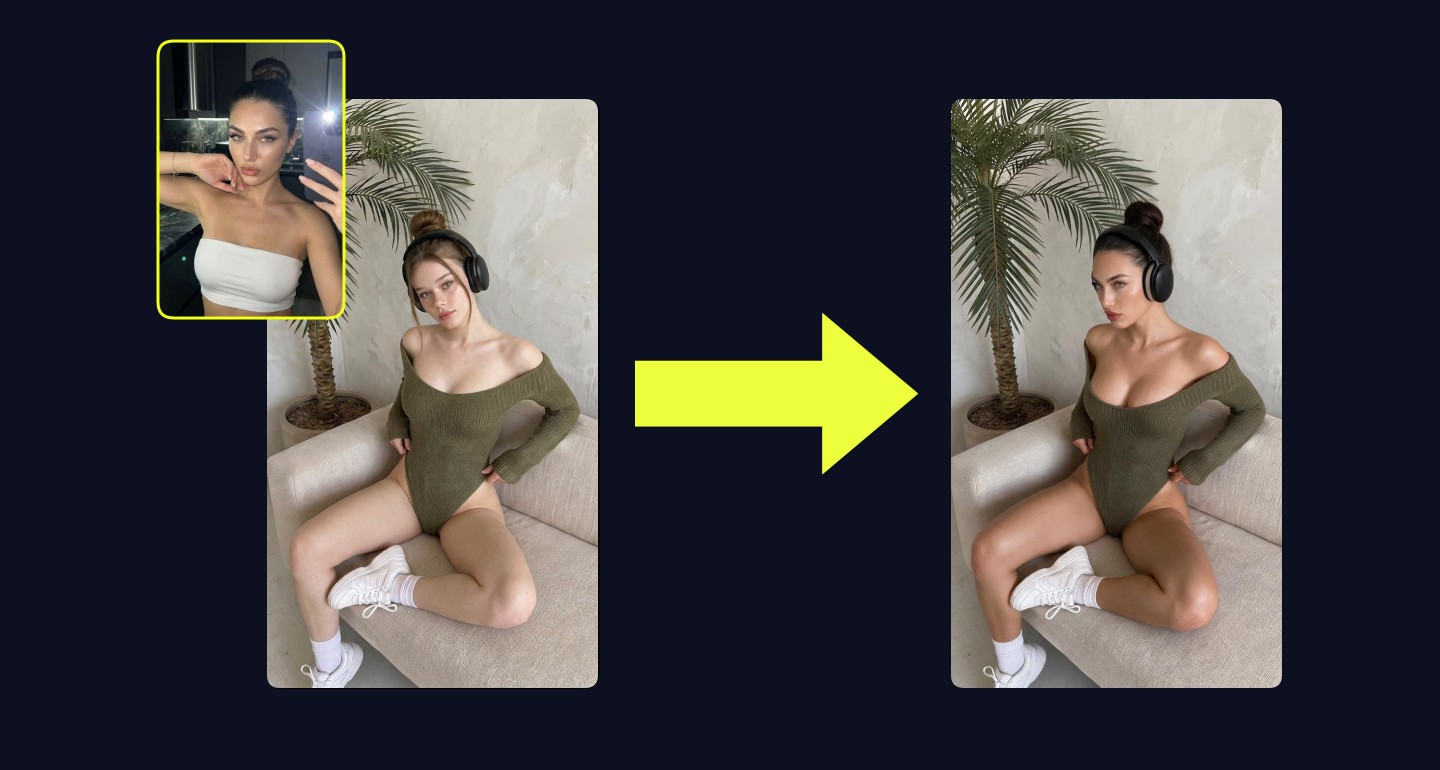 Lily remix walkthrough for Olive Bodysuit on Neutral Living Room Sofa