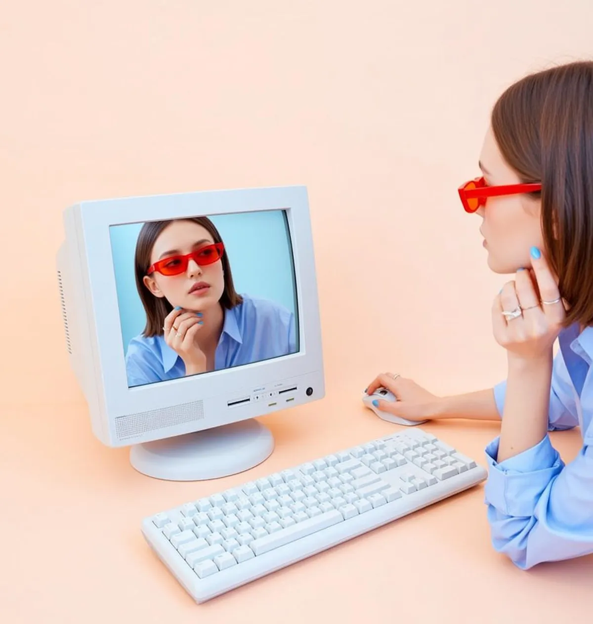 Red Sunglasses Seated In A Fashion Portrait