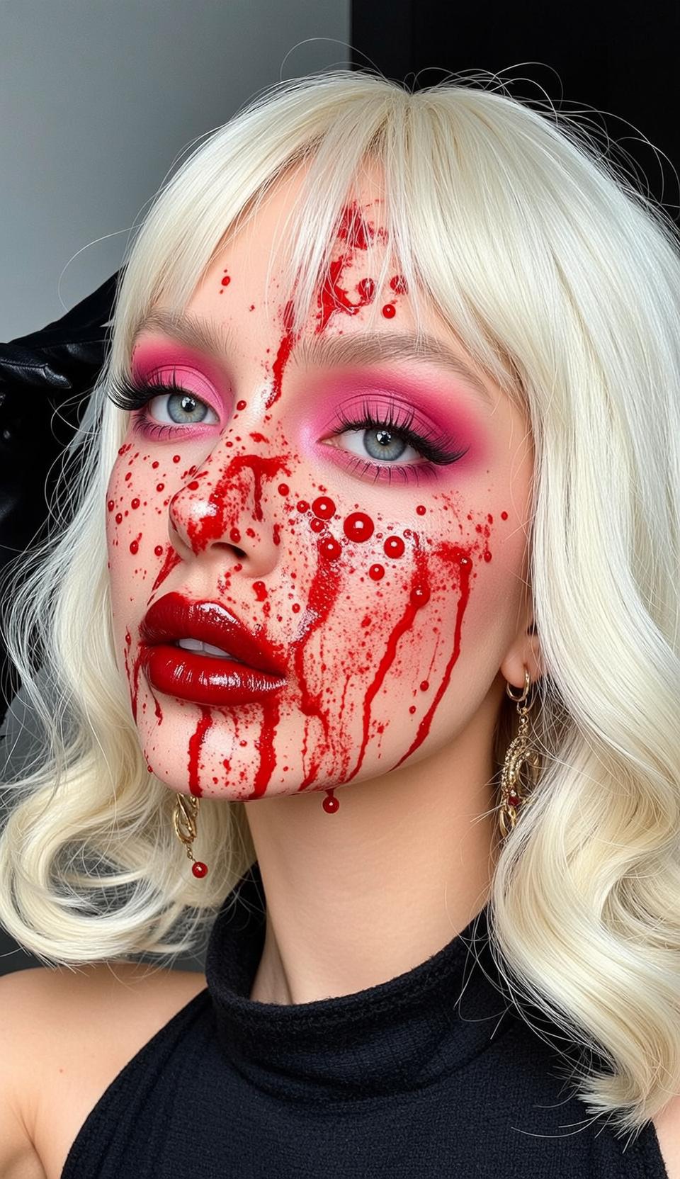 Halloween Makeup Young Platinum Blonde Wavy Bangs