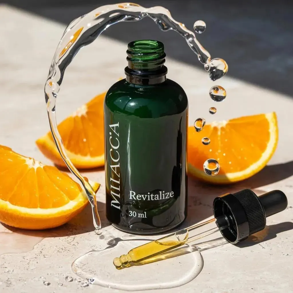Luxury Skincare Serum Bottle Sunlit Marble Orange Slices