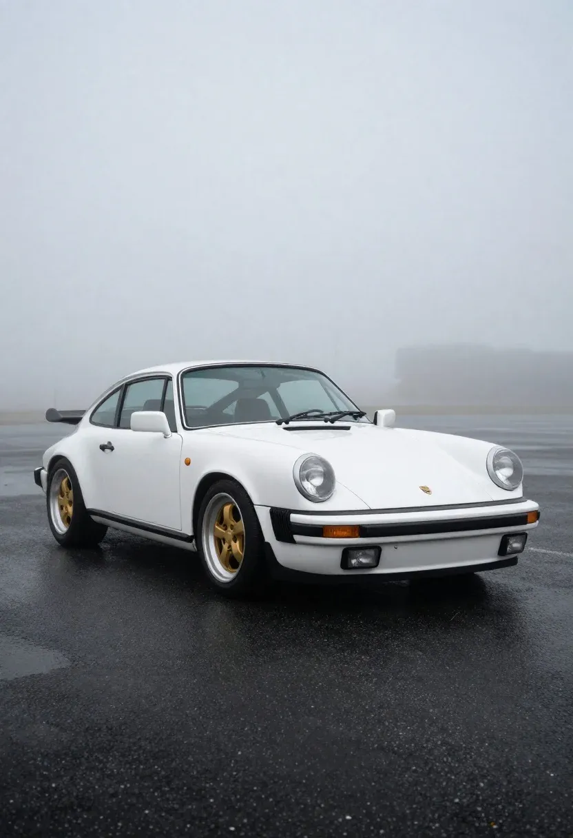 Subject Pristine White Classic Porsche Sports Car With Sleek Coupe
