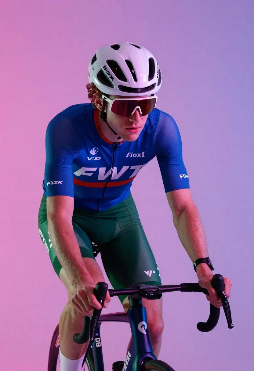 High-energy Studio Portrait Male Cyclist Aerodynamic Tuck Pose His Bike