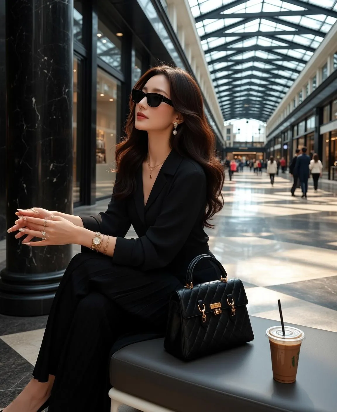 Earrings Necklace Bracelets Rings And Wristwatch In Blazer Portrait