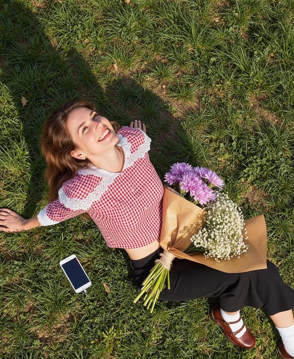 Explore Lying Her Back Grassy Field Looking