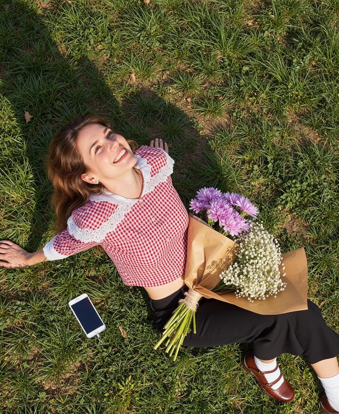 Explore Lying Her Back Grassy Field Looking