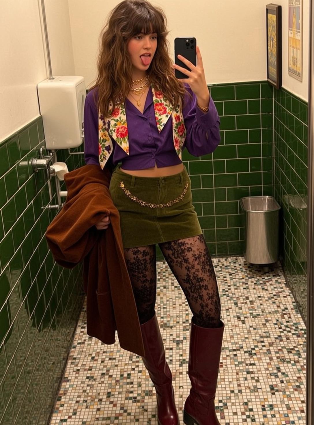 Purple Shirt Tongue Out Selfie