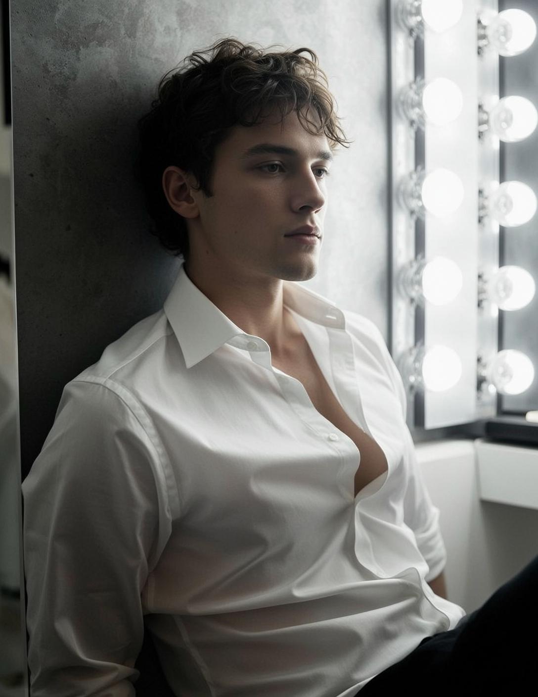 Young Man With Tousled Dark Brown Curly Hair Captured Medium