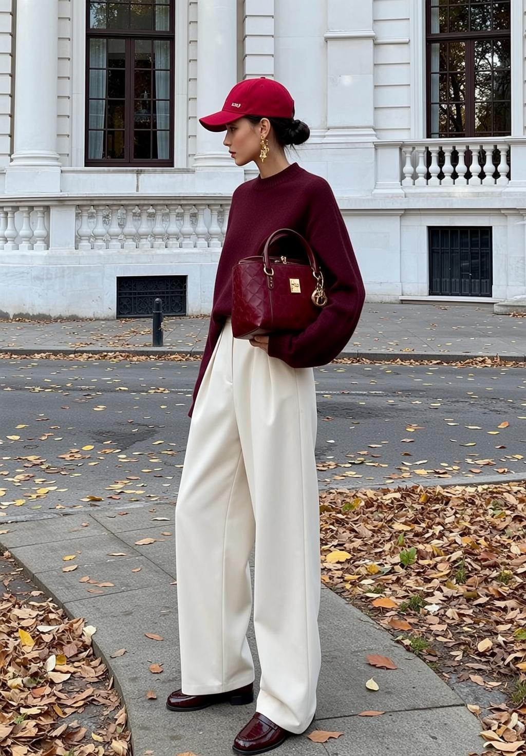 Autumn Dark Hair Bun Fair Skin Maroon