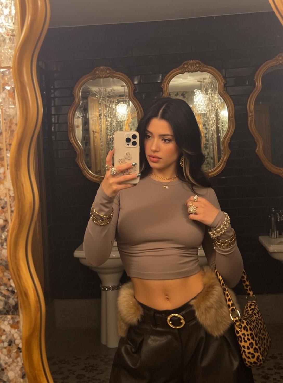 Baddie Taking Selfie Dimly Lit Ornate Bathroom