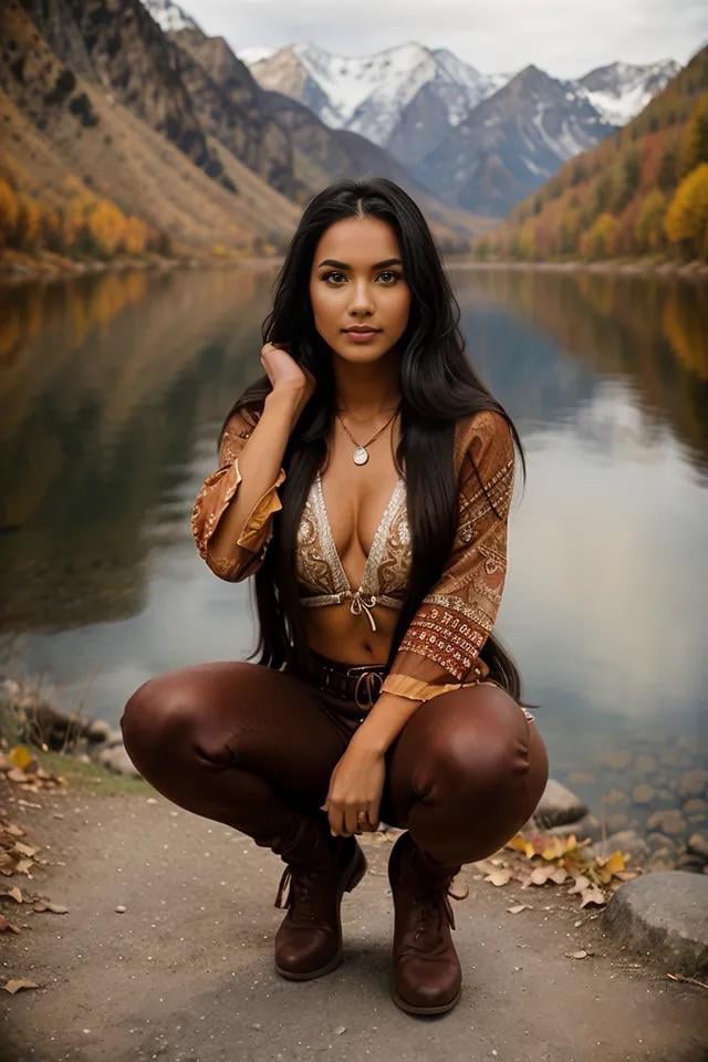 Crouching By Mountain Lake Bohemian Outfit
