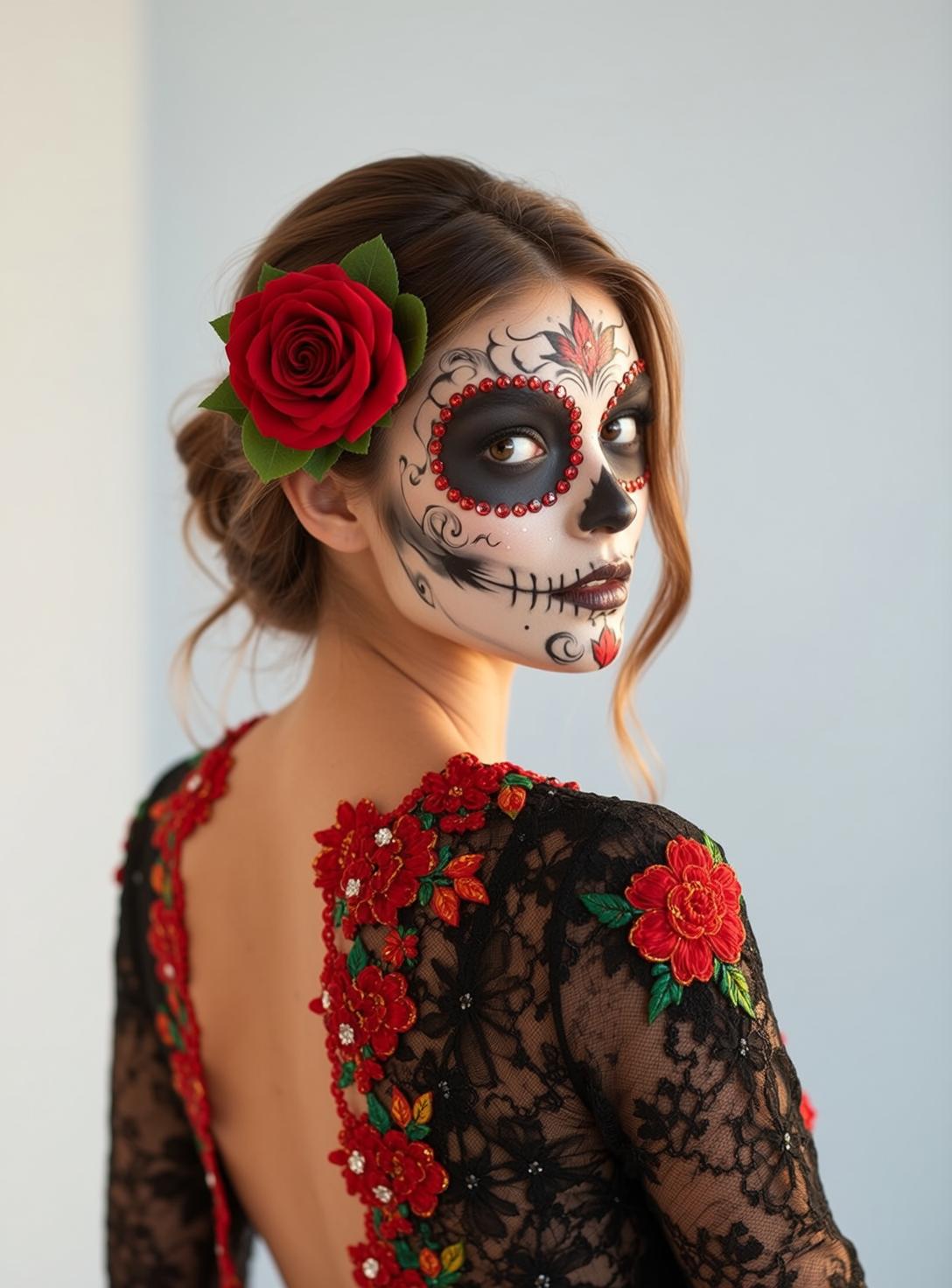 Halloween Makeup Sugar Skull Brown Updo Fair
