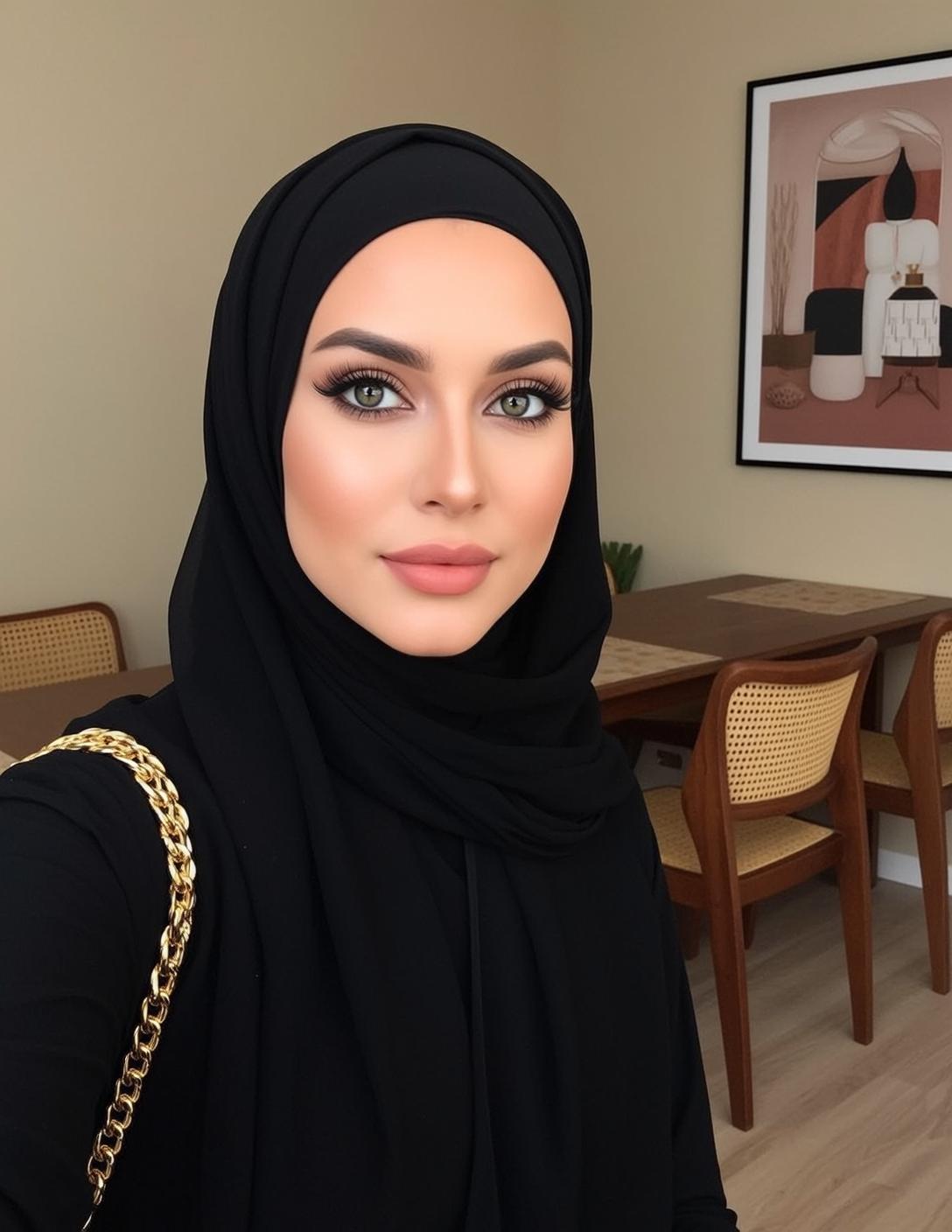Black Abaya Green Eyes Selfie
