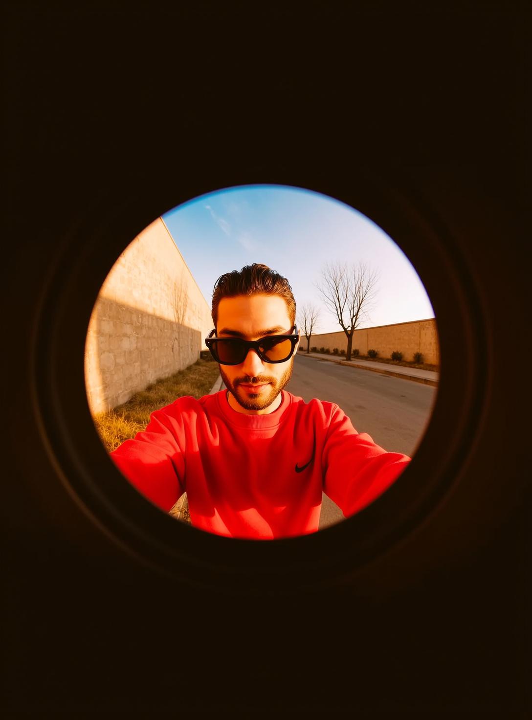 Fisheye Young Dark Slicked Back Light Red