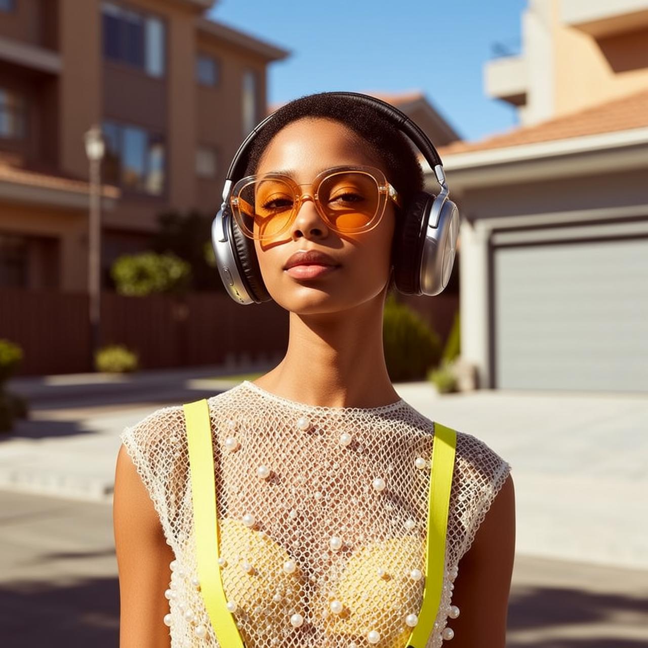 Lace Top Headphones Street Pose