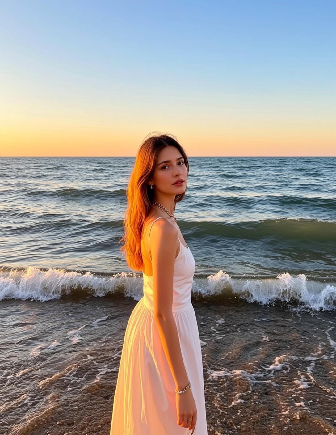 White Dress Golden Hour Beach