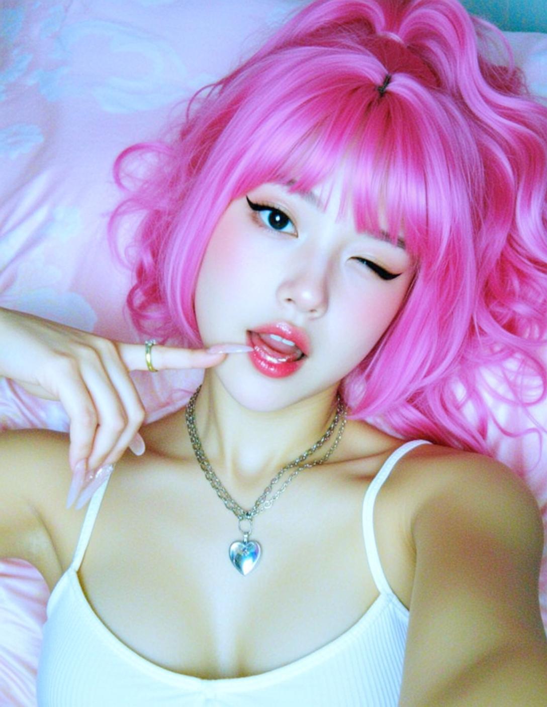 Pink Bubblegum Bed Selfie