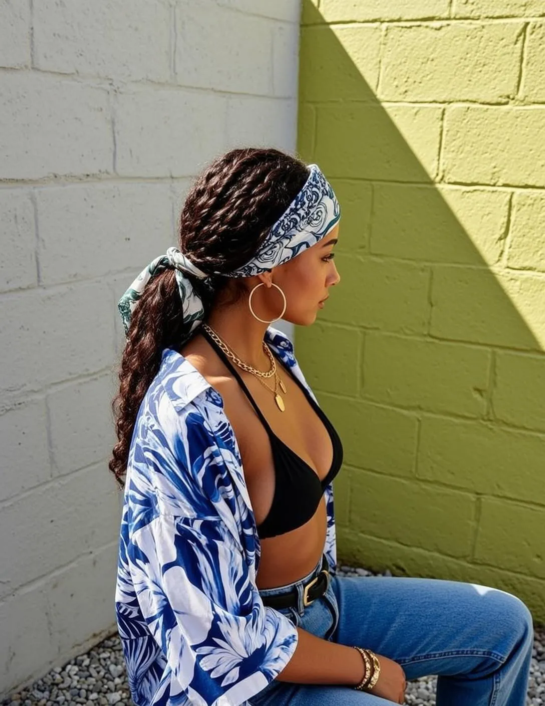 Earrings Necklace And Bracelets In Denim Portrait