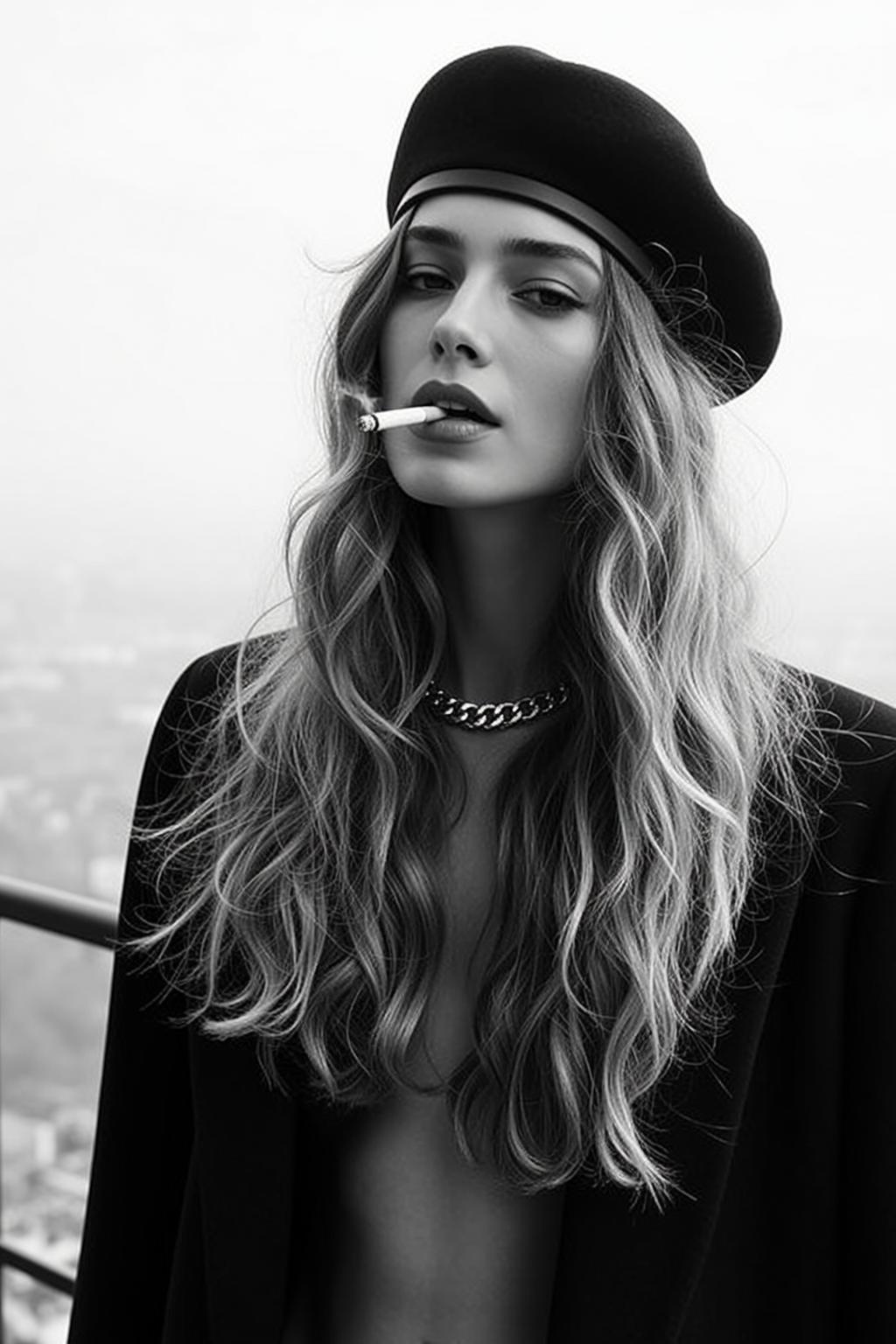 Monochrome Beret Chain Studio Look
