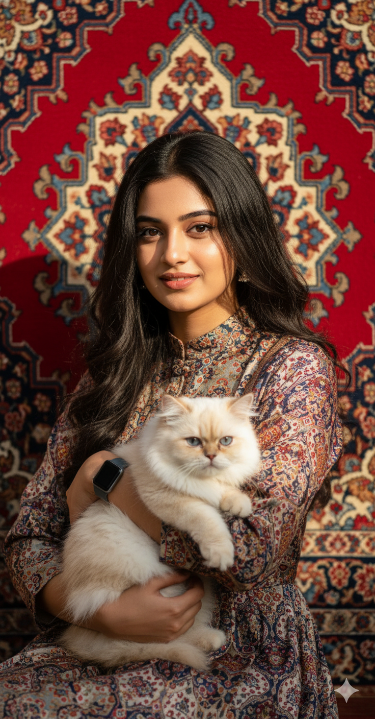 Girl And Persian Cat Portrait