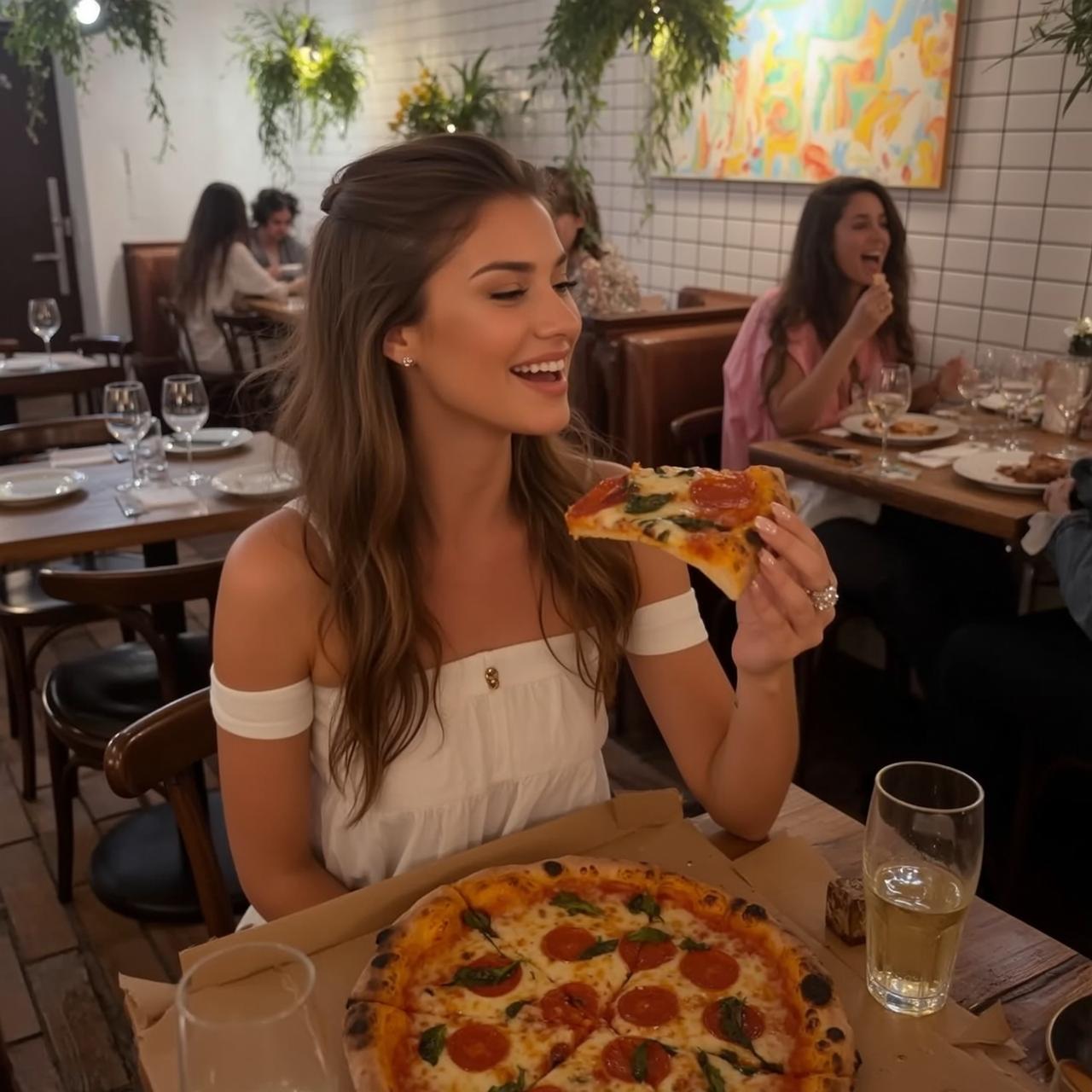 Explore Seated Wooden Table Restaurant Holding Slice