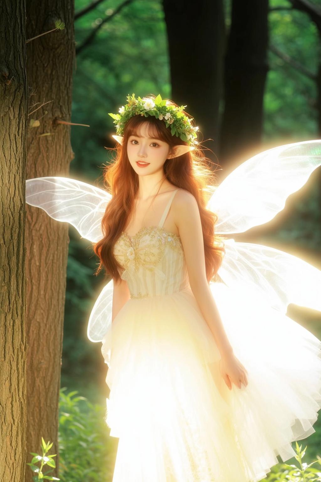 Fairycore Young Pointed Ears Long Wavy Reddish-brown
