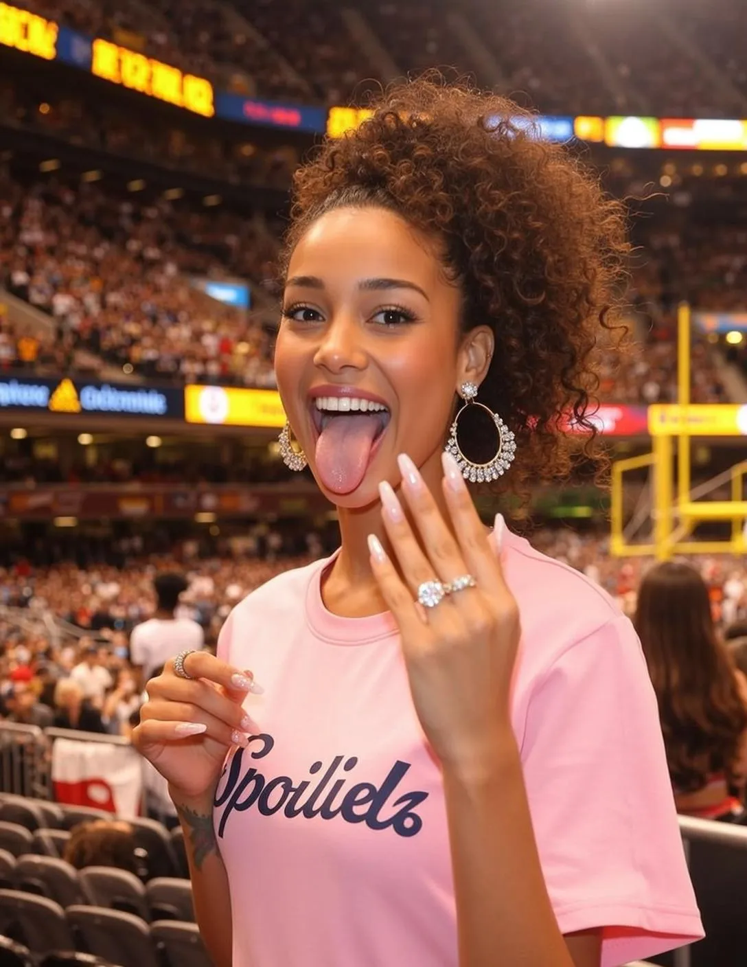 Rings Earrings And Tattoos With A Pink Tee