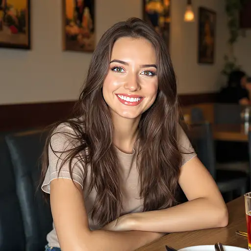 Brunette Woman Cozy Cafe