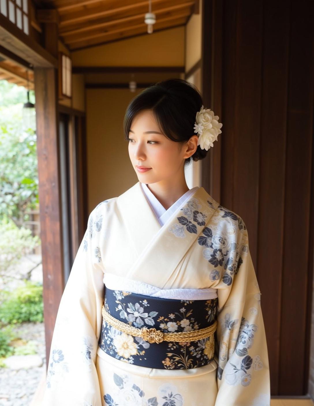Cream Floral Kimono Portrait