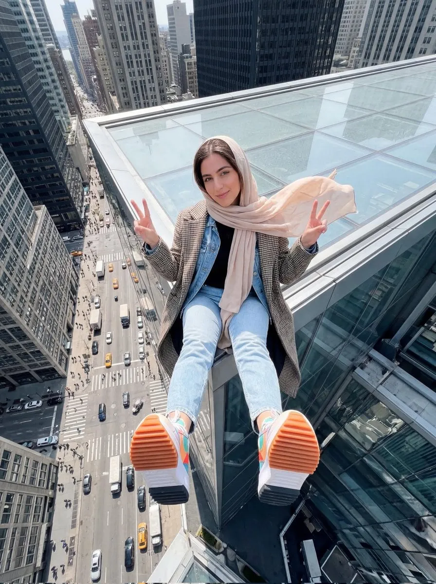 Skyscraper Rooftop Peace Signs City View